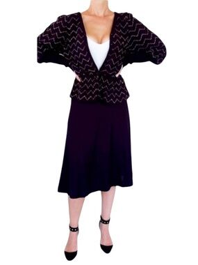 Vintage Am black colorful rainbow knit matching cardigan skirt set size 12/13